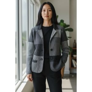 Garnet Hill Patchwork Sweater 100% Wool Cardigan Blazer Lagenlook , Size 12